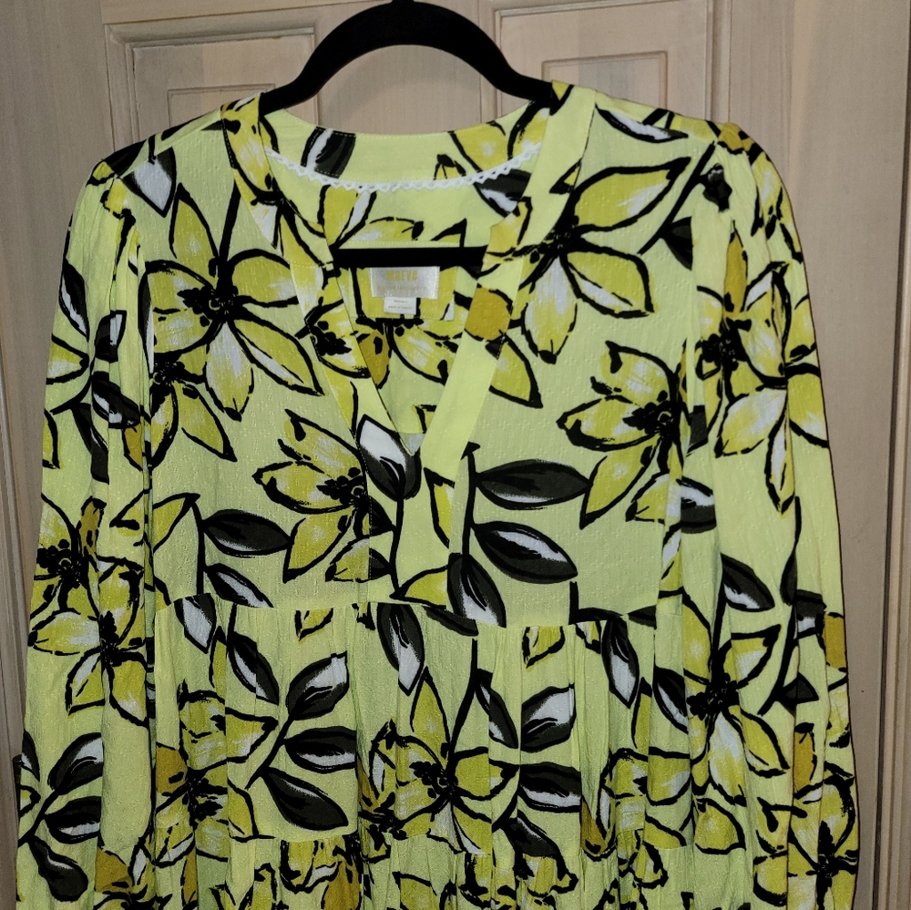 Misses Sz M P Anthropologie Maeve Tiered Dress Yellow Floral - Picture 9 of 10